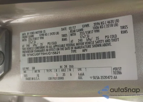 2017 Ford Escape S from USA, damaged, VIN 1FMCU0F75HUD15821